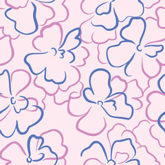 Summer nature botanical background. Large daisy flower buds. Floral seamless pattern. Outline contour drawing. Elegant wild flowers ornament simple design. Good for wallpaper, textile and fabric.