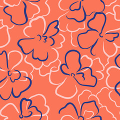 Summer nature botanical background. Large daisy flower buds. Floral seamless pattern. Outline contour drawing. Elegant wild flowers ornament simple design. Good for wallpaper, textile and fabric.