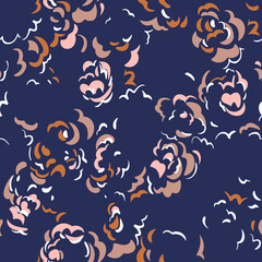 Seamless pattern made of decorative blossom flower buds. Abstract brush strokes art background. Curved wavy shapes forming floral botanical texture. Good for fabric, textile, fashion design.