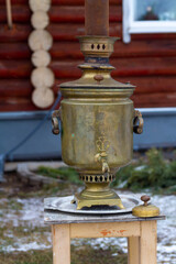 An old Russian samovar with a pipe.