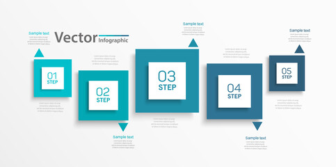  Vector business infographic template with  squares and 5 options or steps 