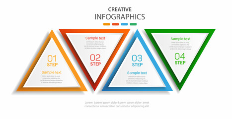 Infographic vector template of triangular elements with 4 options, steps, parts, segments. 