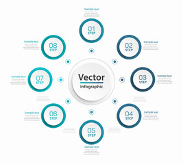 Modern vector  infographic template with 8 steps for business.  Can be used for workflow layout, diagram, annual report, web design