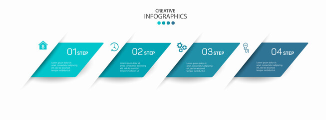 Modern vector  infographic template with 4 steps for business.  Can be used for workflow layout, diagram, annual report, web design 