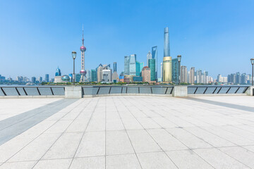 empty pavement and the bund skyline,copy space