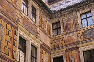 Cesky Krumlov castle, decorated walls from outside