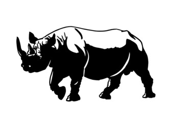 Plakat Graphical rhino isolated on white, vector illustration
