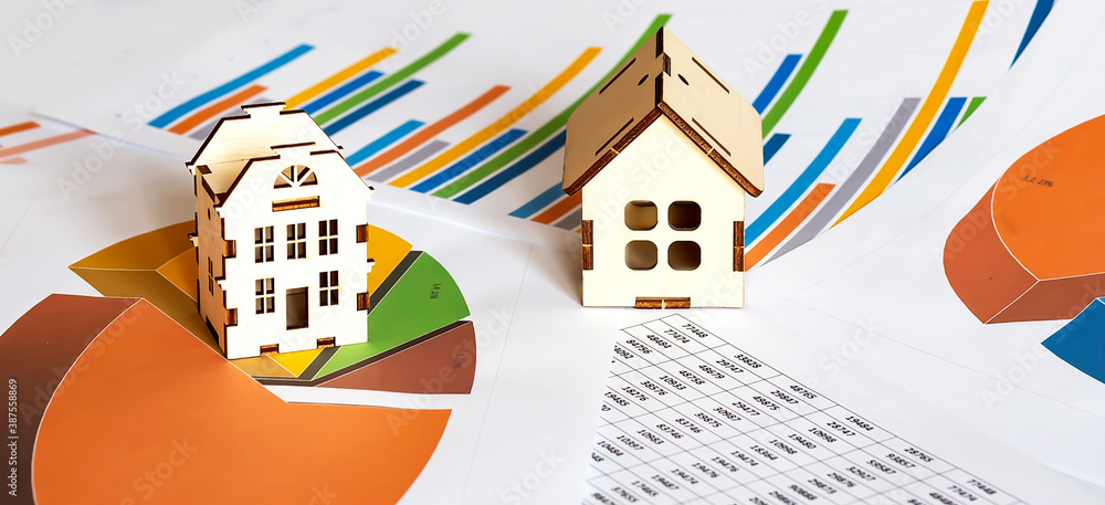Poster housing market concept image with graph on the chart background