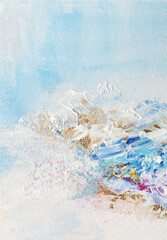 Art Abstract acrylic and watercolor relief smear blot painting. Pastel color vertical texture...
