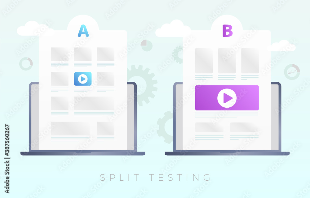 Poster split testing vector concept illustration. ab comparison web site page, online experiment with diffe