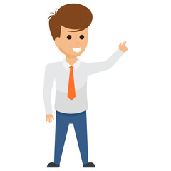 
A human avatar pointing finger to direct or speaking to his staff.
