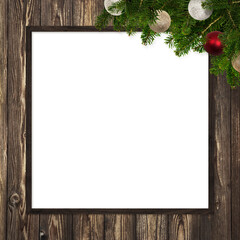 Christmas decorations and message board hung on a wooden wall