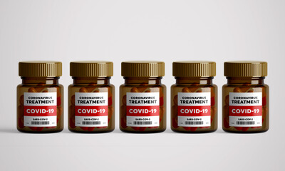 Bottle with COVID-19 SARS CORONAVIRUS treatment pills
