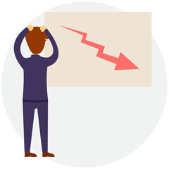 
Businessman with decreasing graph represents the concept of businessman in loss 
