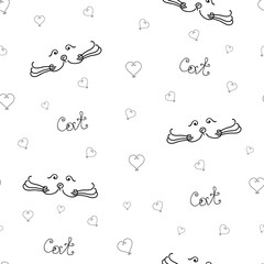 Seamless pattern of cat muzzle. Cat love pattern. Black contours on a white background. Cat lettering. Hand drawing curl cats face. Vector illustration of cat. Love cat background.