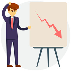 
Businessman with decreasing graph represents the concept of businessman in loss 
