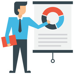 
Handsome cartoon character with pen in planning project 
