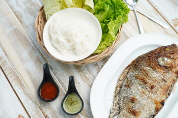 Salt-Crusted Grilled Fish with Spicy Dip and Vegetables