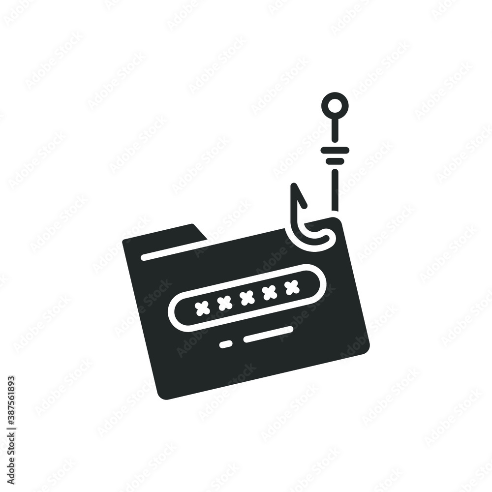 Poster password phishing icon. network data security and hack, hacking. cyber attack, online scam, password