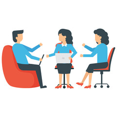 Obraz premium Two office persons sitting on a table near projector planning goals 