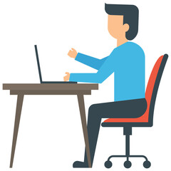Fototapeta premium Human avatar of office worker sitting in front of laptop looking stressfully at the pile of papers next to him 
