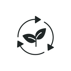 Organic recycle icon. Environmentally Friendly. Eco green symbol with tree and recycling or rotation arrow. Solid or glyph pictogram style. Vector illustration. Design on white background. EPS 10