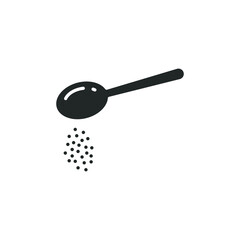 Spoon sugar powder icon. Baking and cooking Ingredients. Pouring, pour. Kitchen utensil. Glyph or solid style pictogram. Vector illustration. Design on white background. EPS 10