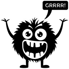 Cute cartoon fluffy monster growling 