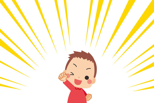 ガッツポーズでやる気満々の小さな男の子と集中線の漫画風背景 Stock ベクター Adobe Stock