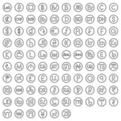 Coin with currency symbol vector icon set