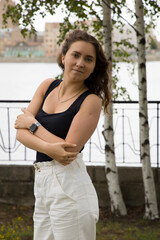 Model on a birch background