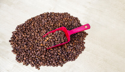 top view coffee beans on background