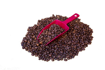 top view coffee beans on isolated white background