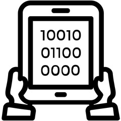 digital tablet with binary code on screen 