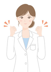 白衣の女性（ガッツポーズ）
