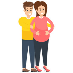 Fototapeta premium A young man standing with his pregnant wife. 