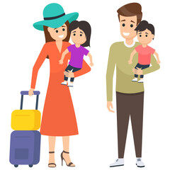 
Happy family characters portrait, parents and their children
