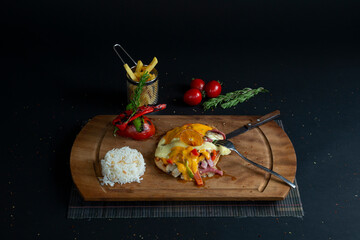 Fajitas dish on isolated black background