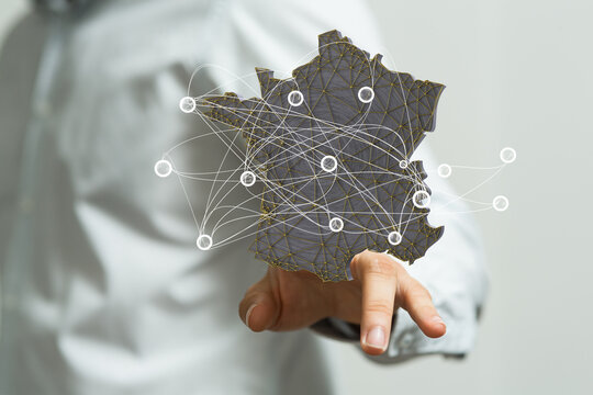 france map of the country 3d in hand