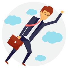 
Businessman holding his portfolio career growth conceptual icon
