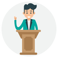 
A male avatar designed as a businessman delivering speech
