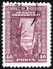 Republic of Turkey. Republic of Turkey postage stamp. Republic of Turkey historical stamp. A postage stamp printed in Republic of Turkey.