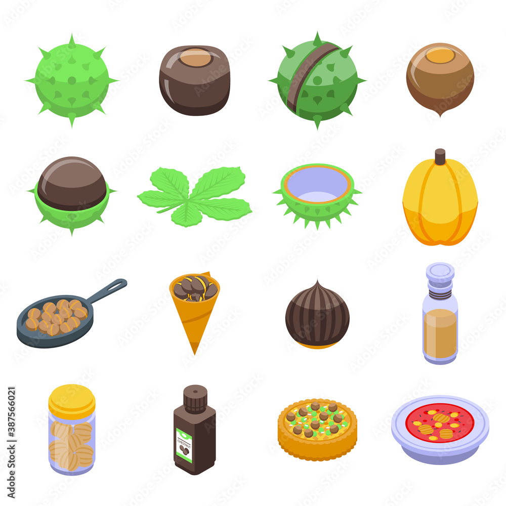 Poster chestnut icons set. isometric set of chestnut vector icons for web design isolated on white backgrou