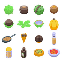 Chestnut icons set. Isometric set of chestnut vector icons for web design isolated on white background