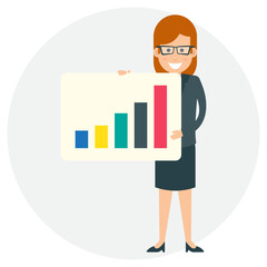 
business person with presentation, pointing on a bar chart providing business presentation concept 
