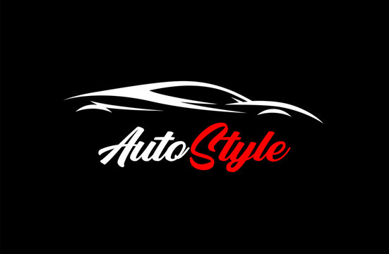 Automotive style sports car logo design with auto concept supercar vehicle silhouette. Vector illustration.
