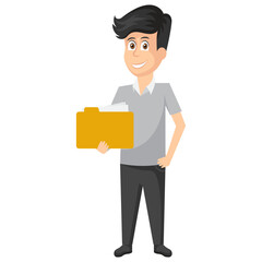 
An employer with one hand in pocket and second holding project file/folders .
