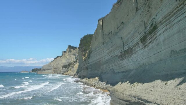 Corfu coastline, high cliffs on the north of an Island, Greece.