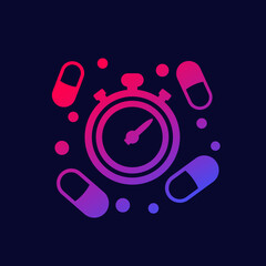 medication time icon with pills, vector