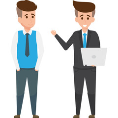 
Two business persons doing chat regarding a product by holding a chart in hands and sharing ideas
